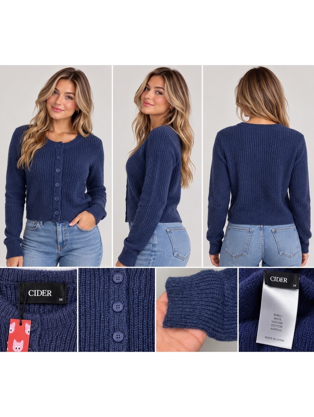 Cider Blue Knit Cardigan Sweater